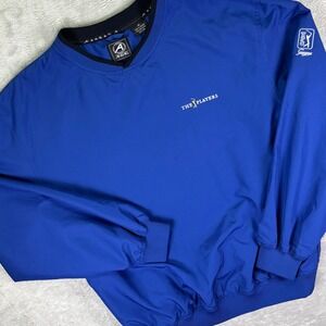 Ahead Men's The Players Blue Pullover Windbreaker Logo Sleeve Medium Golf Jacket